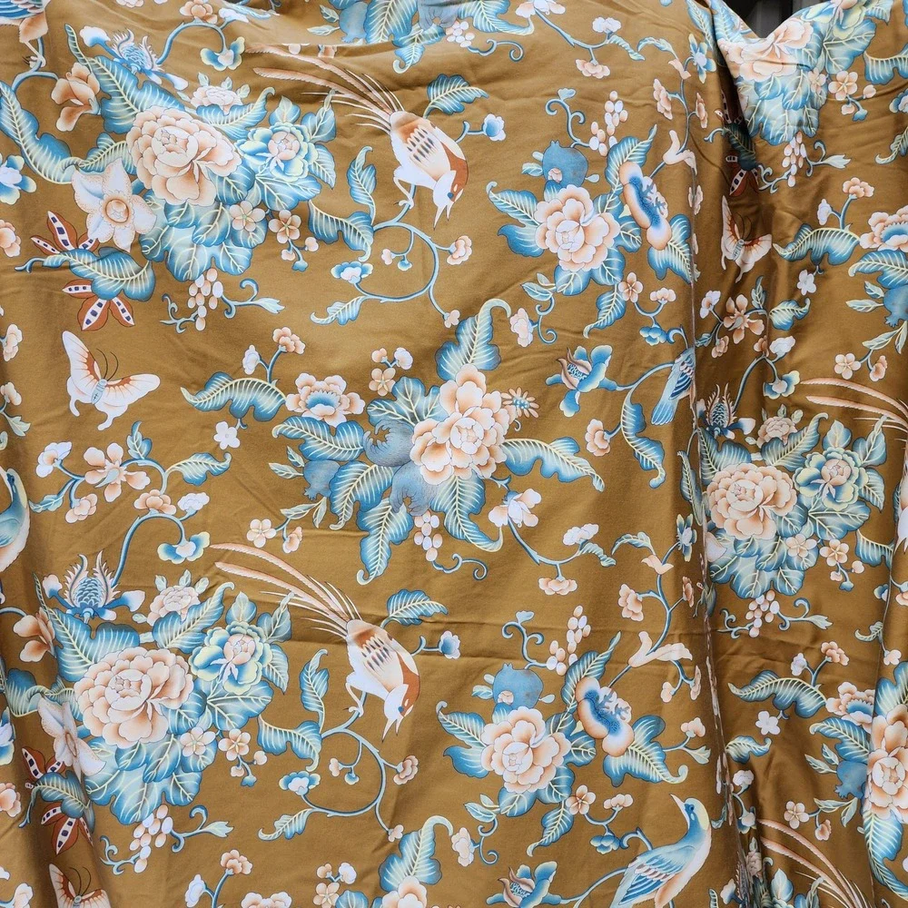 TWO Cuddledown Twin Gold Floral Bird 100% Cotton Duvet Covers & 3 Pillowcases